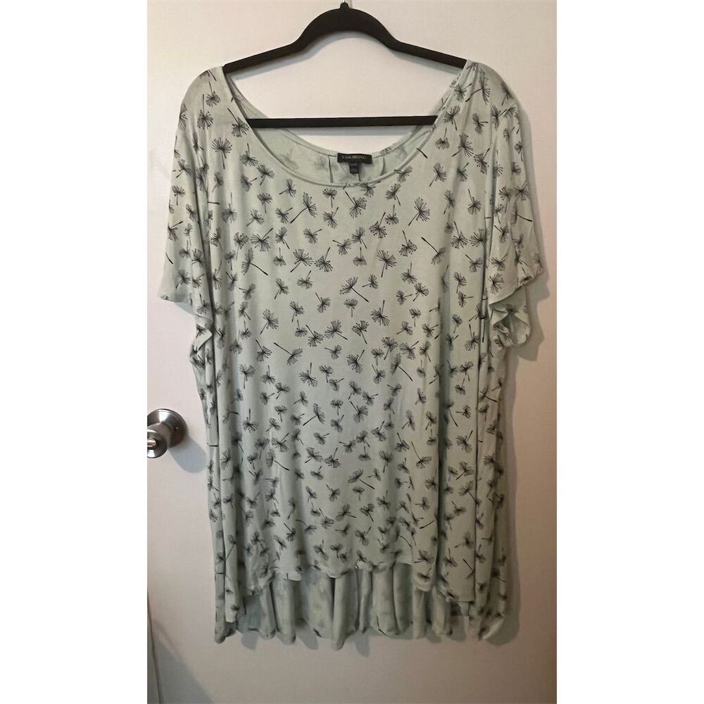 Lane Bryant Green Blouse with Black Floral Print